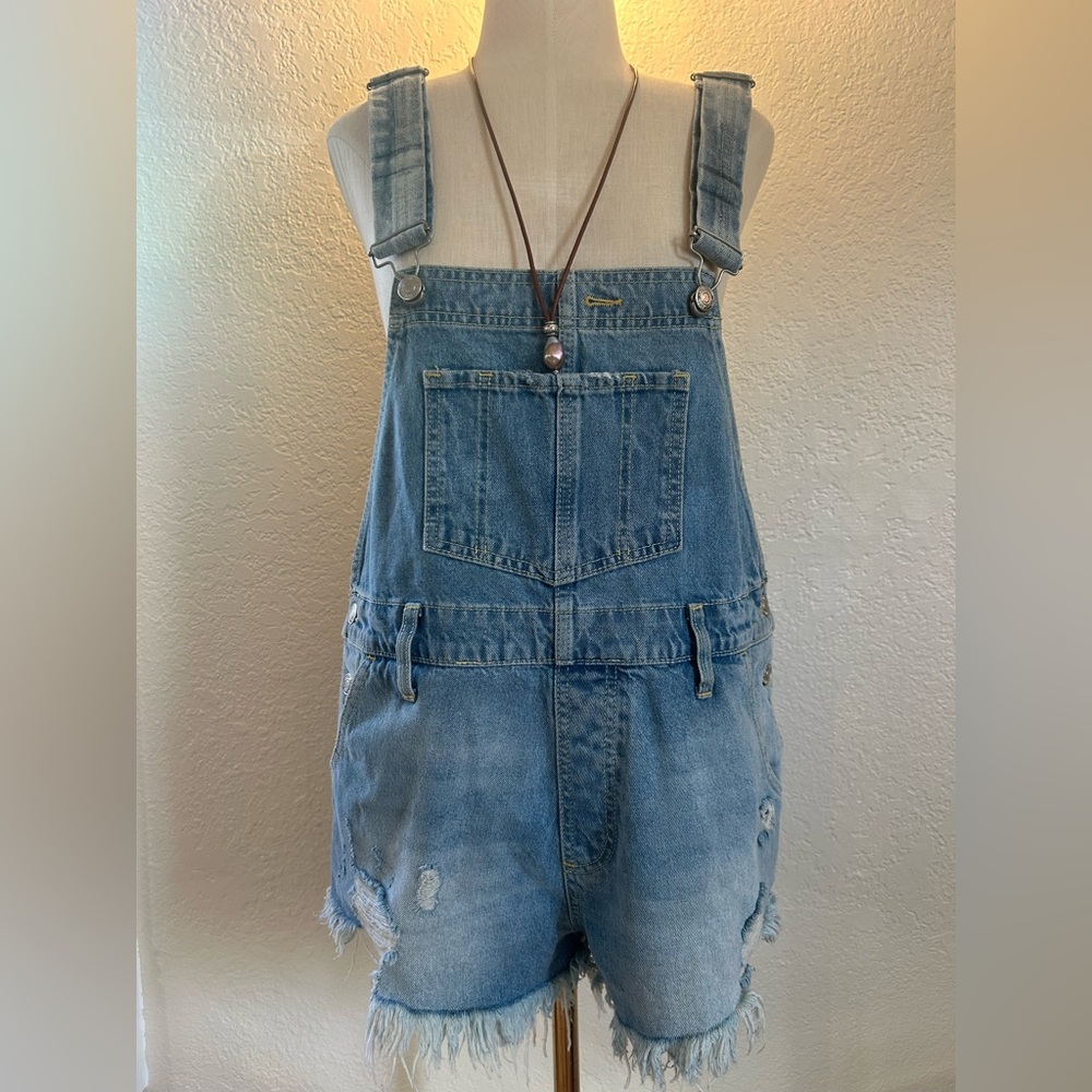 We The Free Light Blue Denim Shorts Overalls